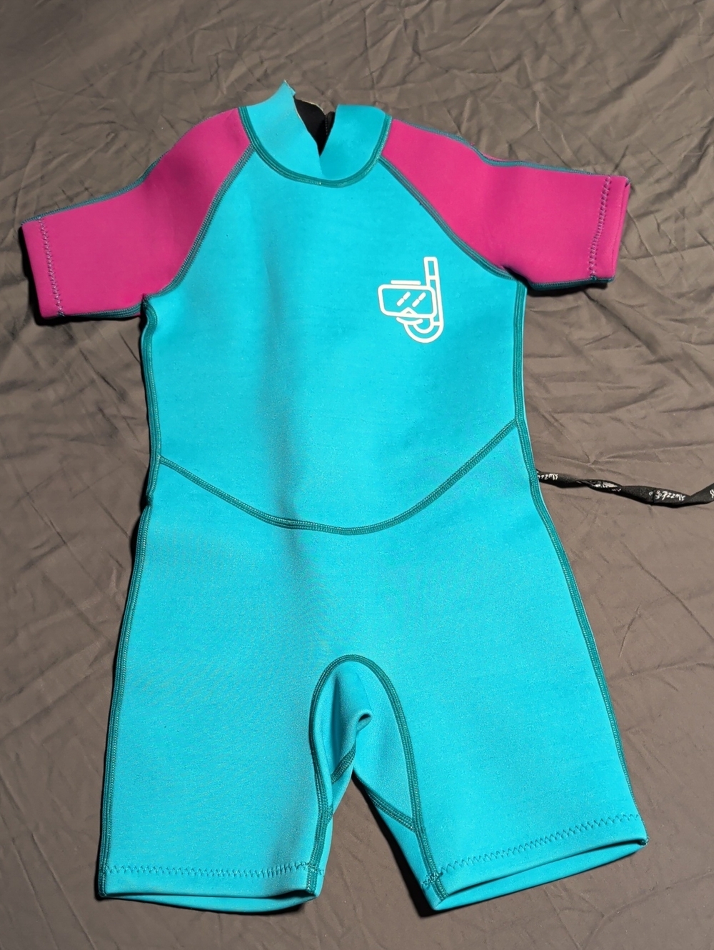 Kids Shorty Wetsuit - Teal with Pink Sleeves